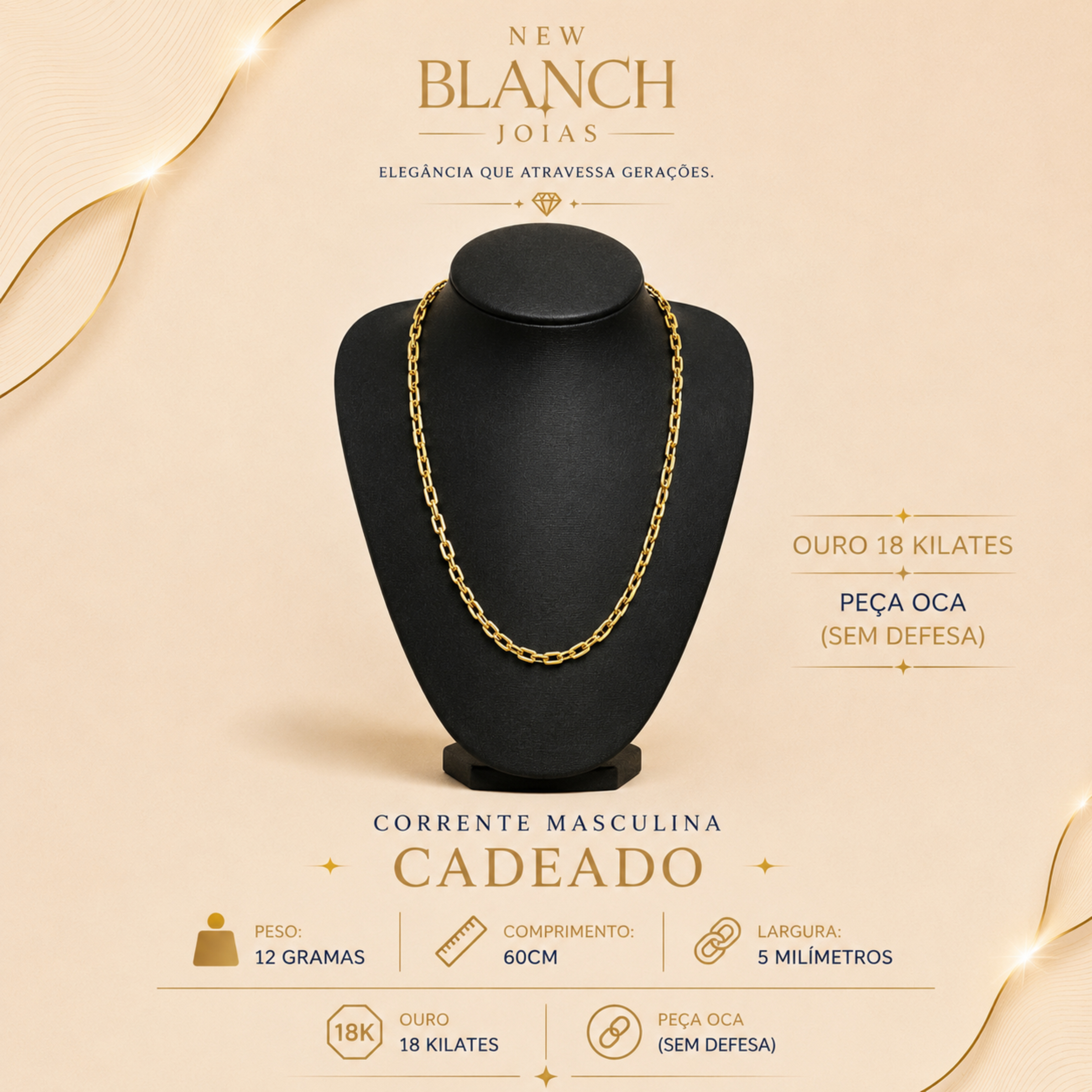 Corrente masculina Cadeado em Ouro 18K